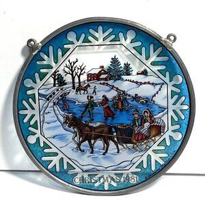 Vintage Glassmasters Christmas 1981 Stained Glass Winter Scene